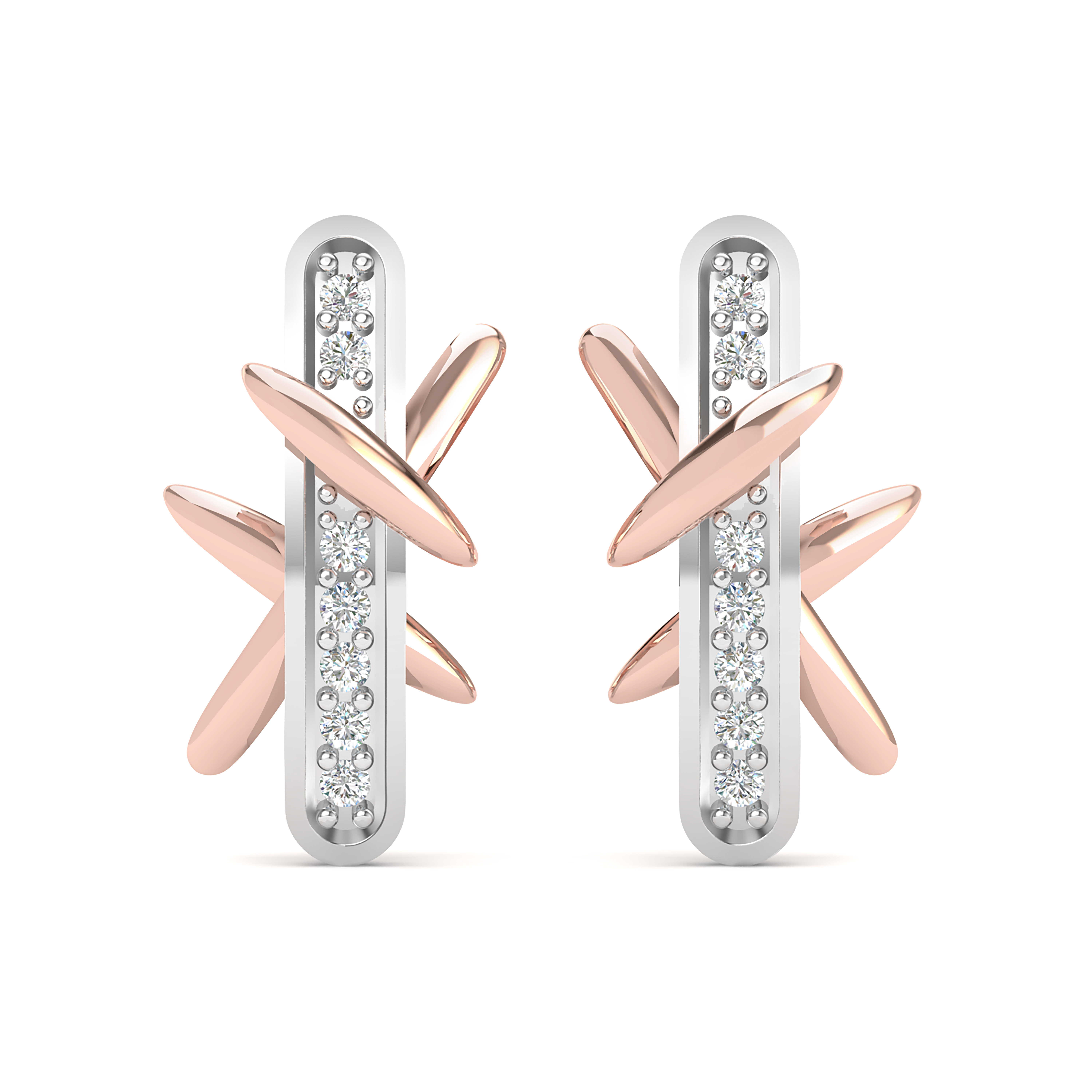 Dual-Tone Linear Spark Diamond Earrings